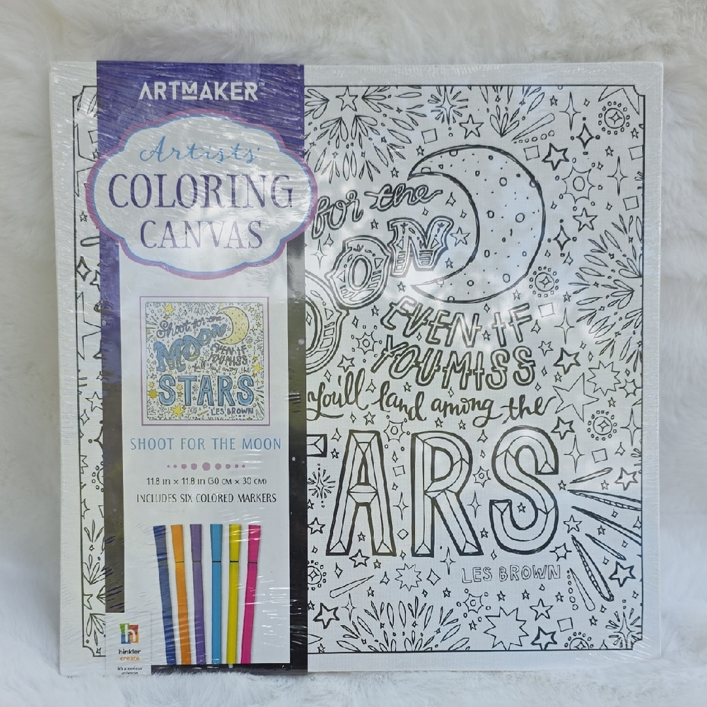 New ArtMaker Coloring Canvas Kit Set - Moon & Stars Design with 6 Markers ✨️🌙⭐️